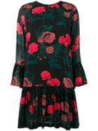 Ganni Floral-print Drop-hem Dress, Women's, Size: 38, Black, Viscose