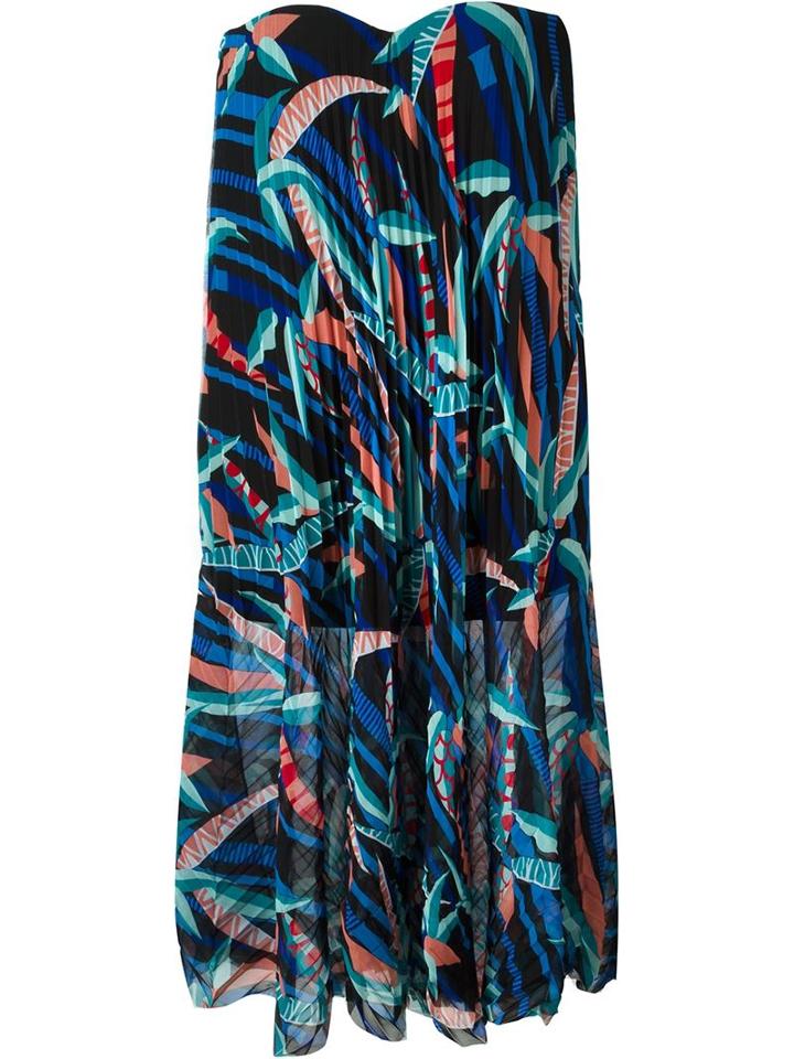 Msgm Strapless Printed Pleated Dress