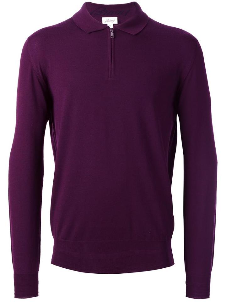 Brioni Long Sleeve Polo Shirt, Men's, Size: 52, Pink/purple, Wool