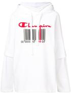 Champion Barcode Logo Hoodie - White