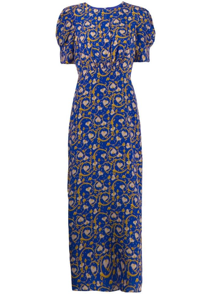 Saloni Floral Bud Print Dress - Blue