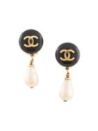Chanel Vintage Pearl Drop Earrings - Black