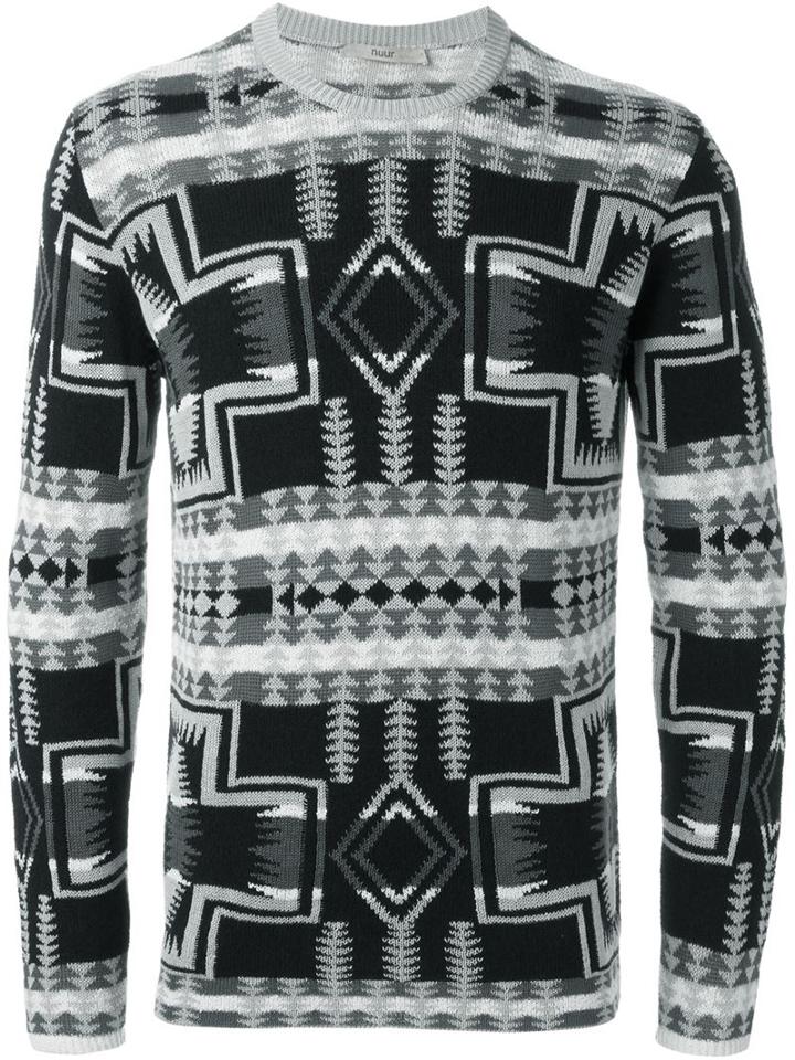Nuur Aztec Intarsia Sweater, Men's, Size: 52, Grey, Cotton/polyamide