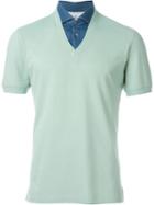 Brunello Cucinelli Contrast Denim Collar Polo Shirt, Men's, Size: M, Green, Cotton