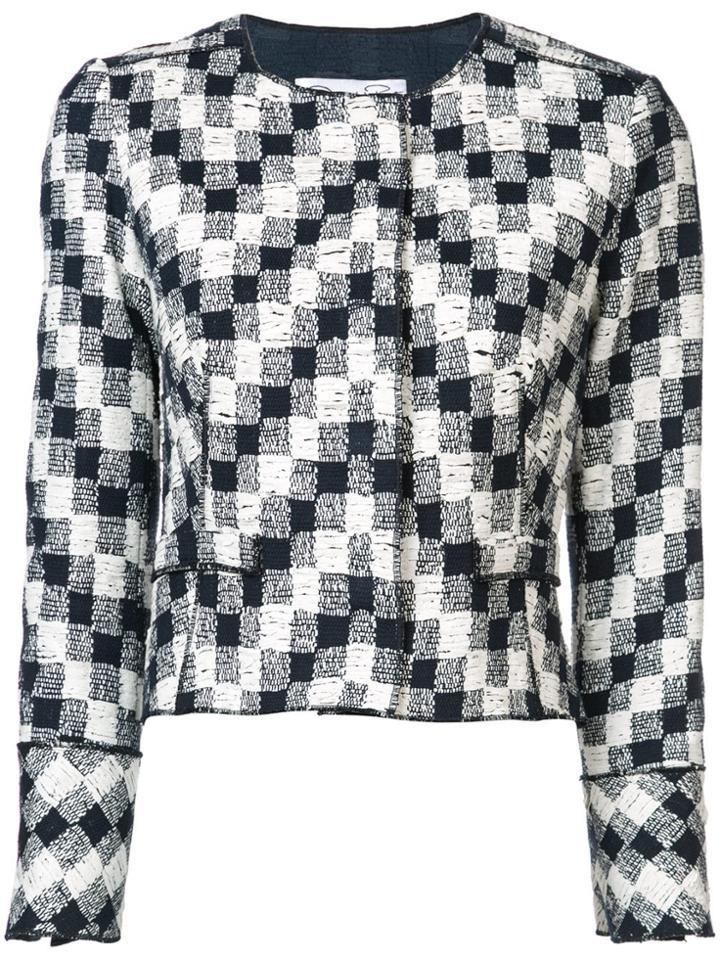 Oscar De La Renta Cropped Jacquard Jacket - Blue
