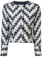 Oscar De La Renta Cropped Jacquard Jacket - Blue