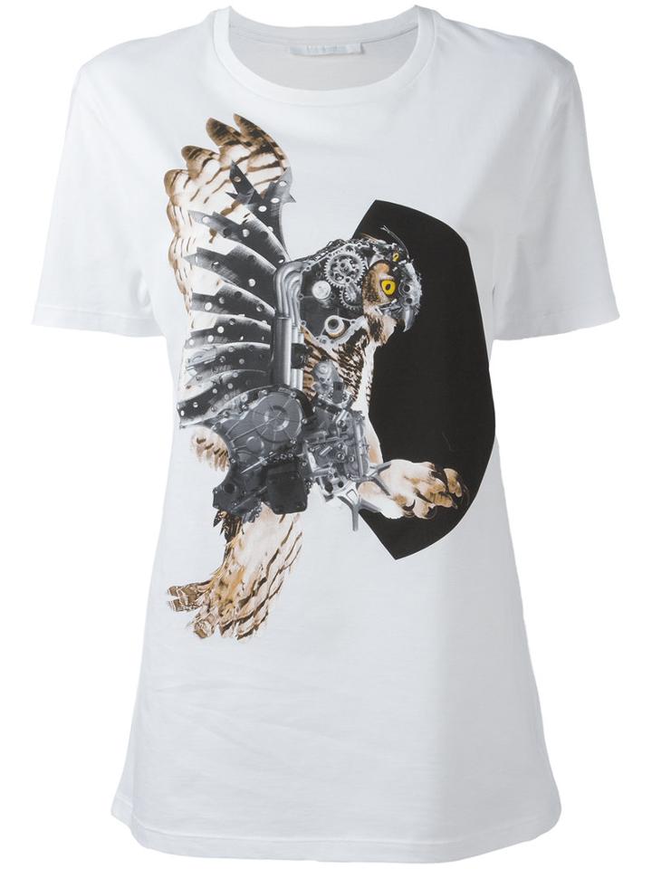 Neil Barrett Mechanical Owl Print T-shirt, Women's, Size: Large, White, Cotton