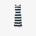 Dolce & Gabbana Cherry Applique Stripe Dress, Women's, Size: 42, Blue, Viscose/cotton/polyamide/glass