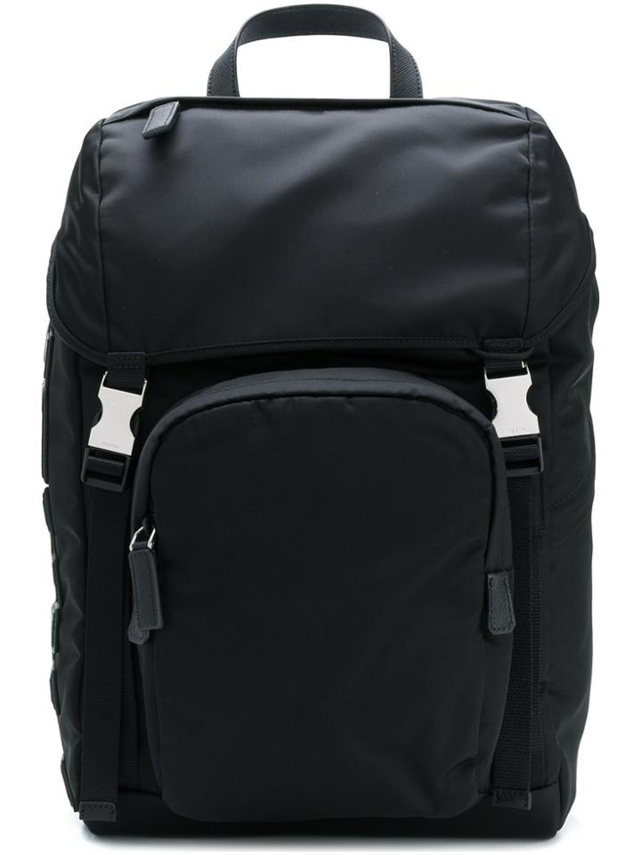 Prada Logo Patch Backpack - Black