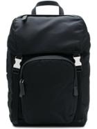 Prada Logo Patch Backpack - Black