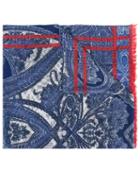 Etro Printed Scarf, Men's, Blue, Silk/cotton/wool