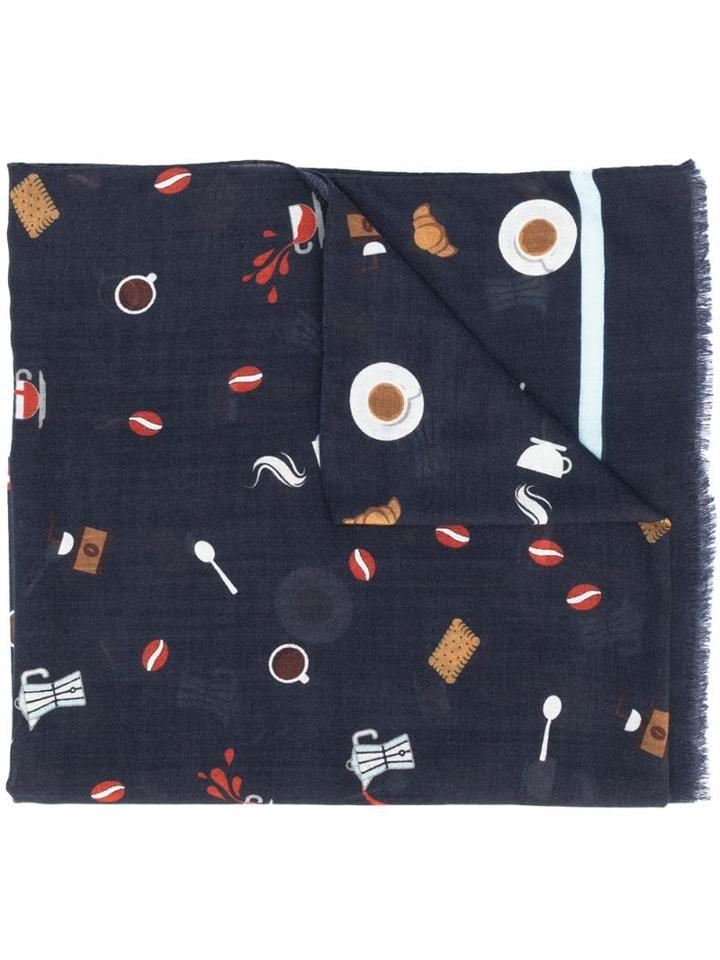 Fefè Coffee Print Scarf - Blue
