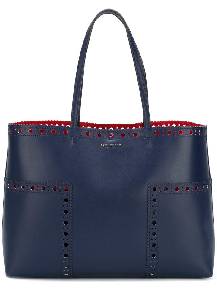 Tory Burch - Brogued Detail Tote Bag - Women - Leather - One Size, Women's, Blue, Leather