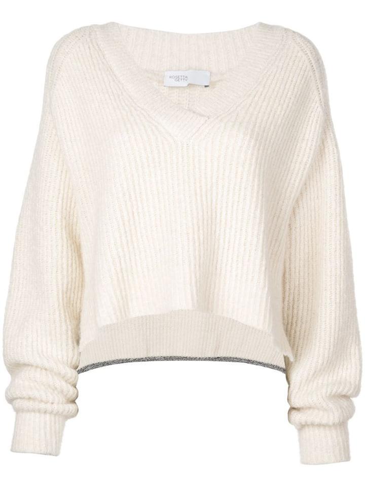Rosetta Getty Cropped V-neck Sweater - White