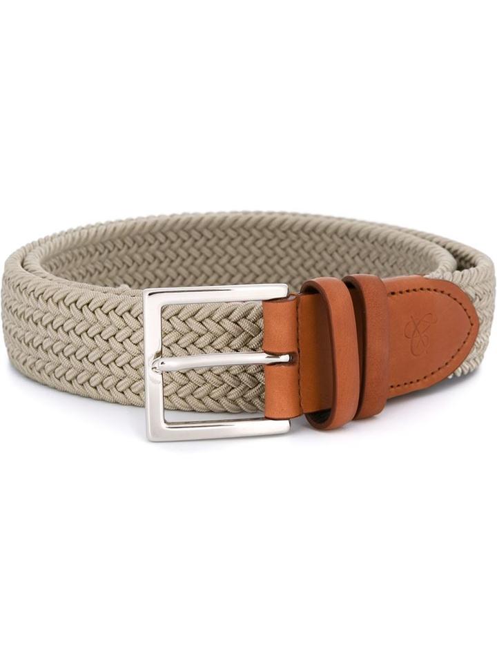 Canali Braided Elastic Belt, Men's, Size: 100, Nude/neutrals, Leather/spandex/elastane