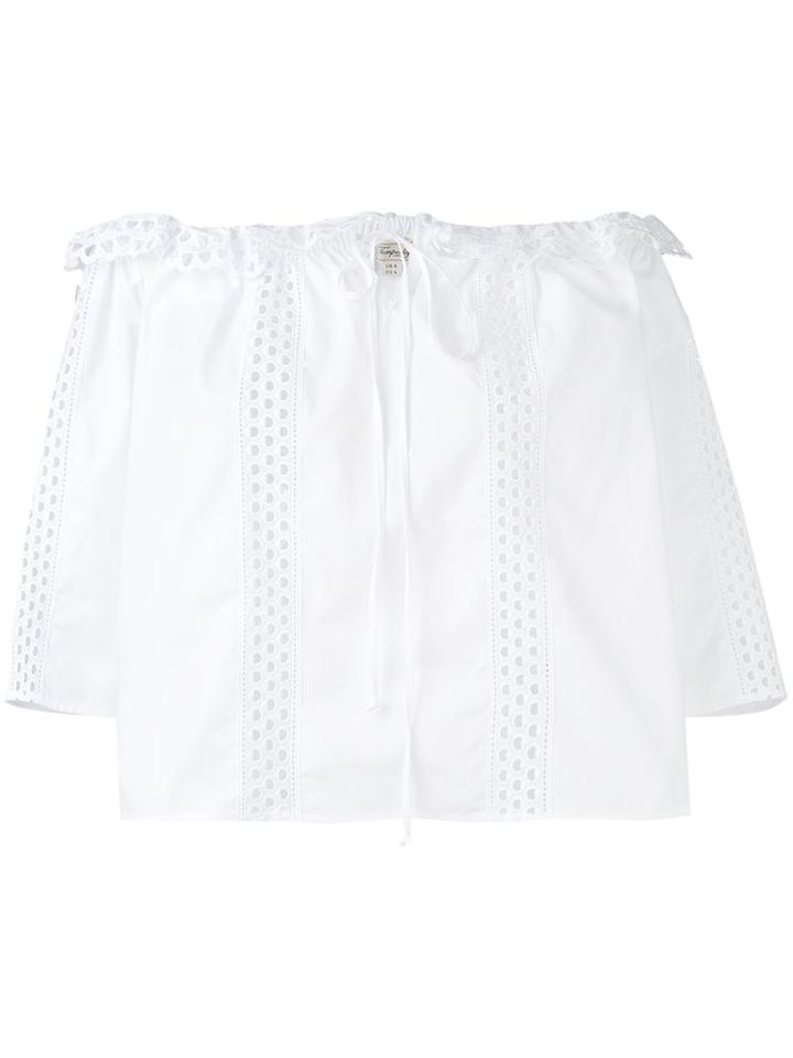 Temperley London - Embroidered Off Shoulder Blouse - Women - Cotton - 12, White, Cotton