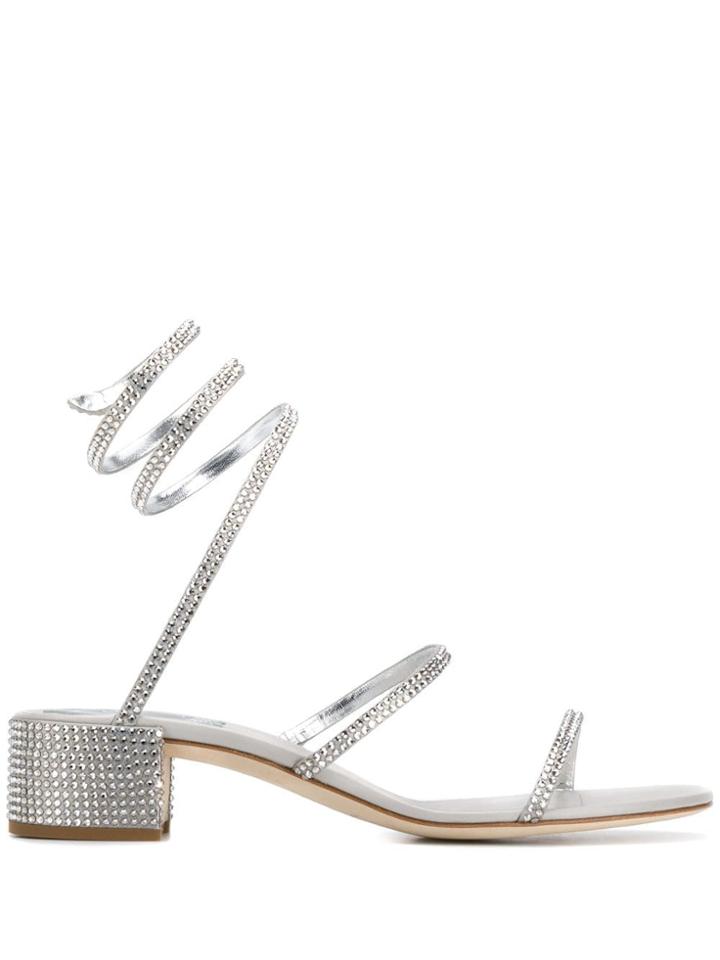 René Caovilla Snake Embellished Sandals - Silver