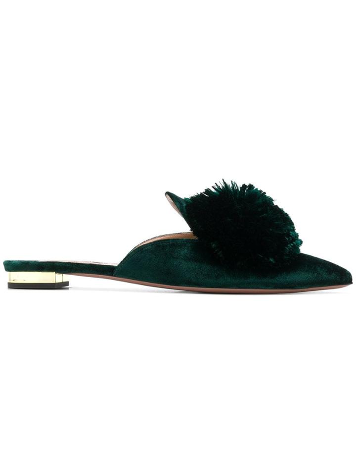 Aquazzura Pom Pom Mules - Green