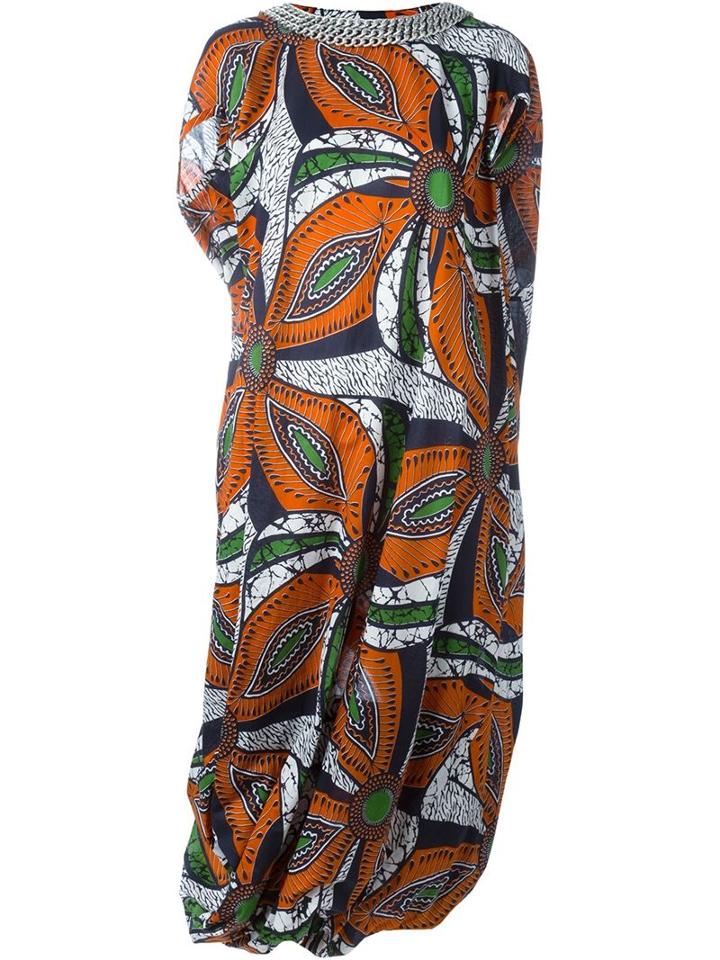 Junya Watanabe Comme Des Garçons African Print Dress, Women's, Size: Small, Orange, Cotton/linen/flax