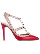 Valentino Leather Rockstud Sandals - Red
