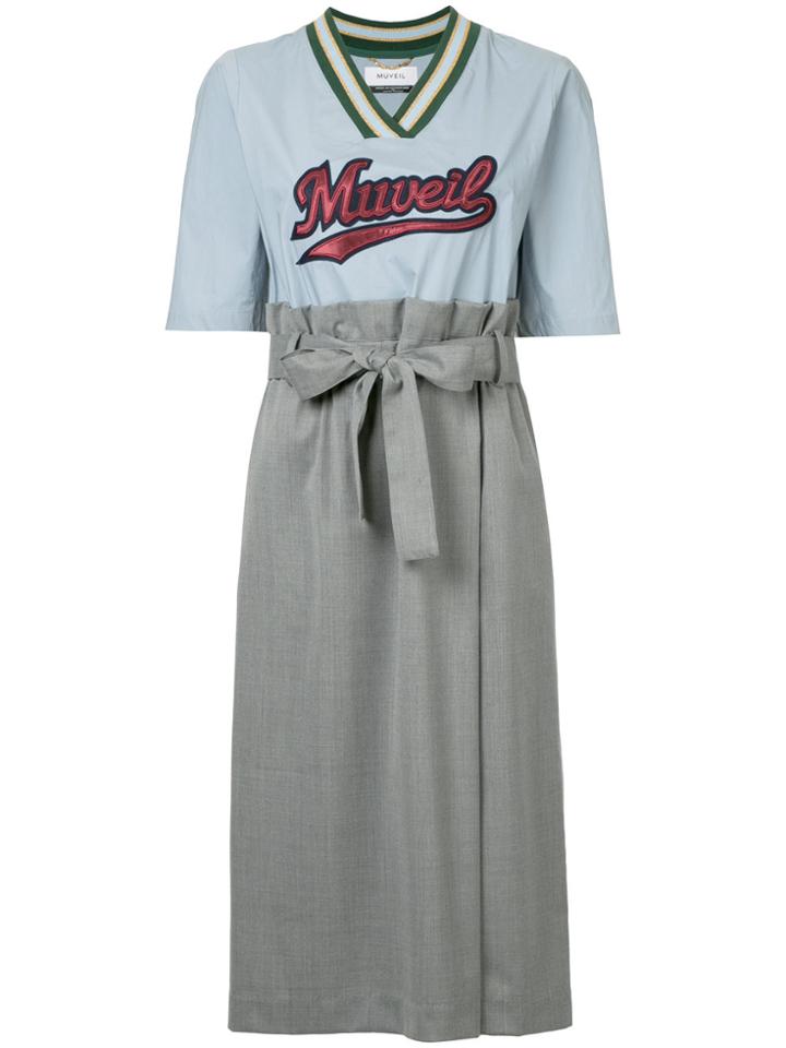 Muveil Embroidered Sports Jersey Midi Dress - Blue