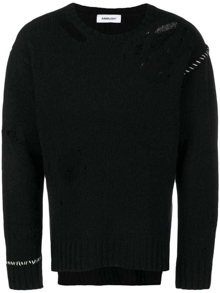 Ambush Contrast Stitch Distressed Sweater - Black
