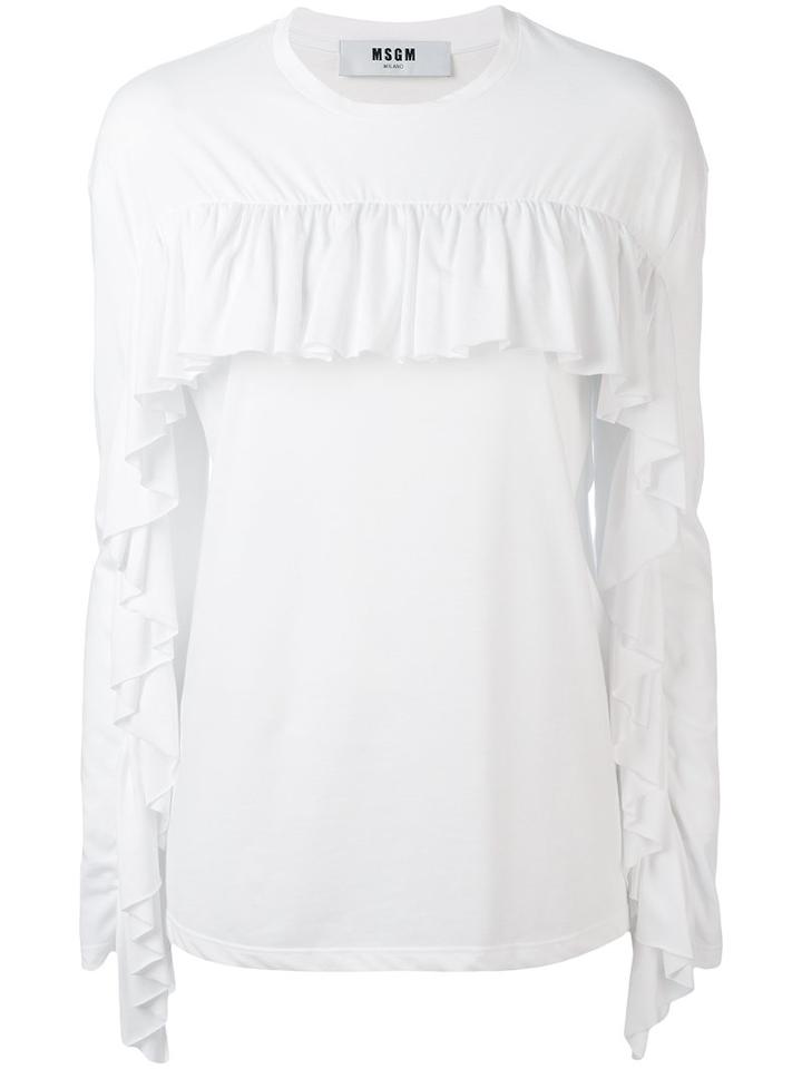 Msgm - Ruffled Longsleeved T-shirt - Women - Cotton/polyester - M, White, Cotton/polyester