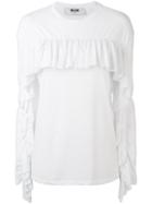 Msgm - Ruffled Longsleeved T-shirt - Women - Cotton/polyester - M, White, Cotton/polyester