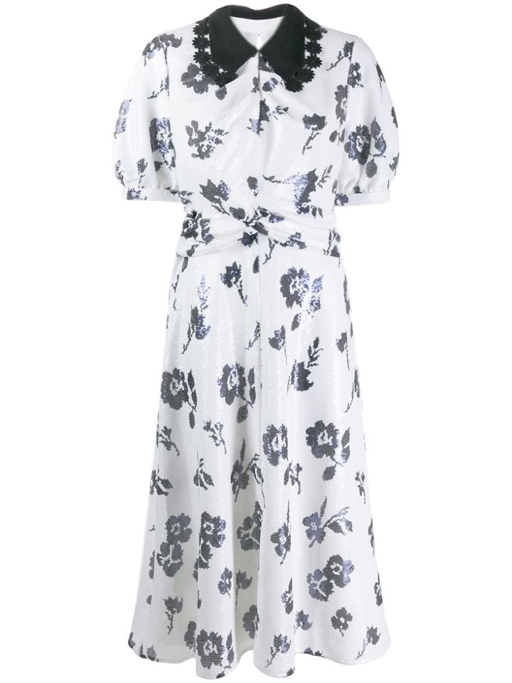 Self-portrait Sequinned Floral Dress - White