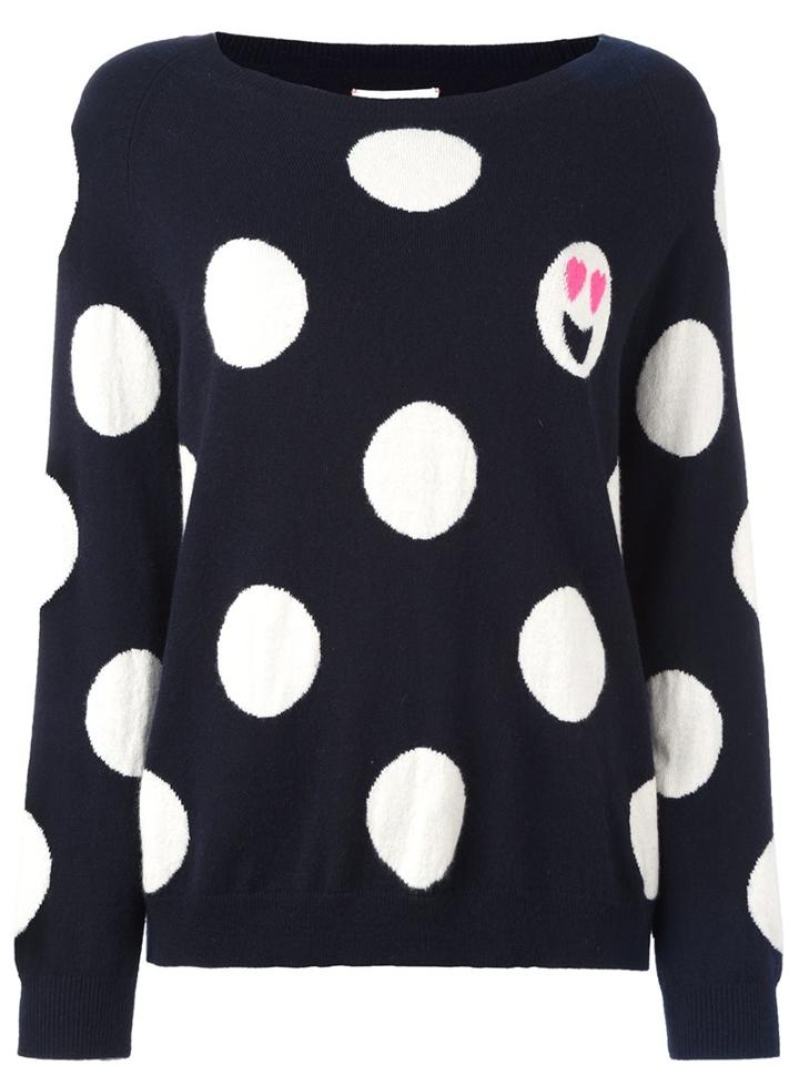 Chinti And Parker Polka Dot Emoji Sweater, Women's, Size: Medium, Blue, Cashmere