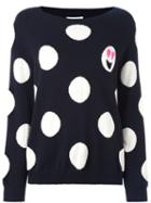 Chinti And Parker Polka Dot Emoji Sweater, Women's, Size: Medium, Blue, Cashmere