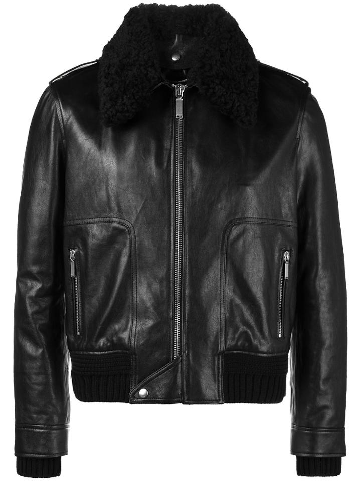 Saint Laurent Shearling Collar Flight Jacket - Black