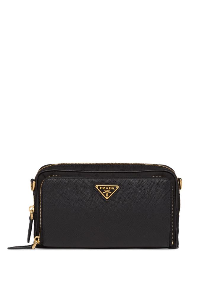 Prada Logo Plaque Bi-material Mini Bag - Black