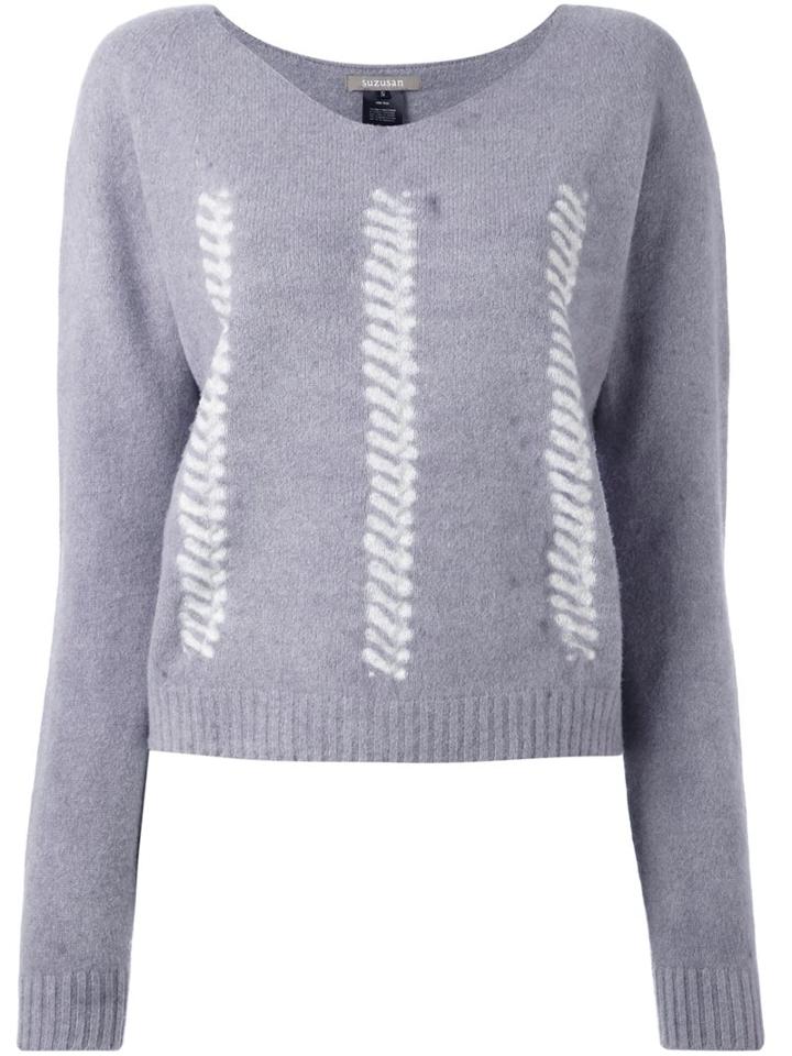 Suzusan V-neck Jumper, Women's, Size: Medium, Grey, Wool