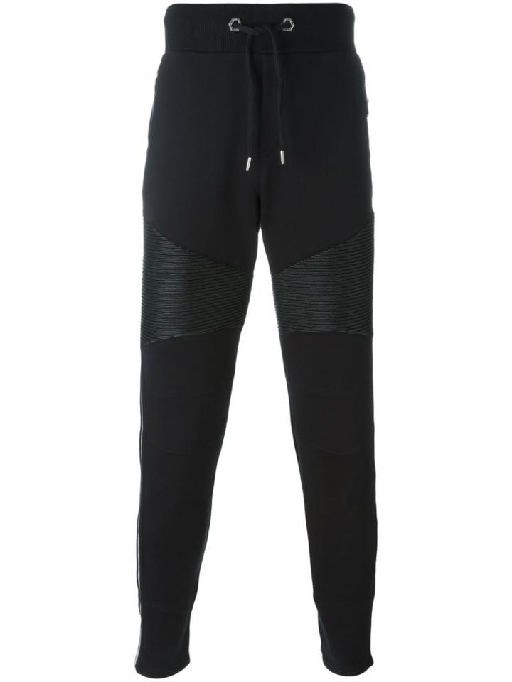 Philipp Plein Ribbed Panel Track Pants, Men's, Size: Medium, Black, Cotton/polyurethane/polyester
