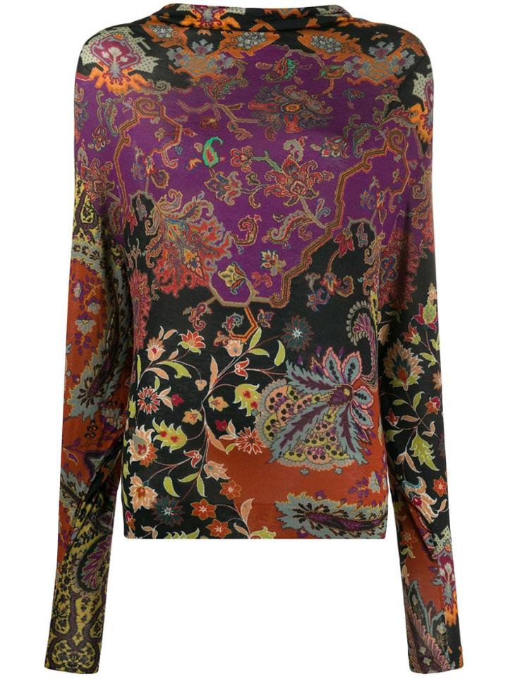 Etro Floral Boat-neck Top - Black