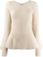 Alberta Ferretti Peplum Long-sleeve Jumper - Neutrals