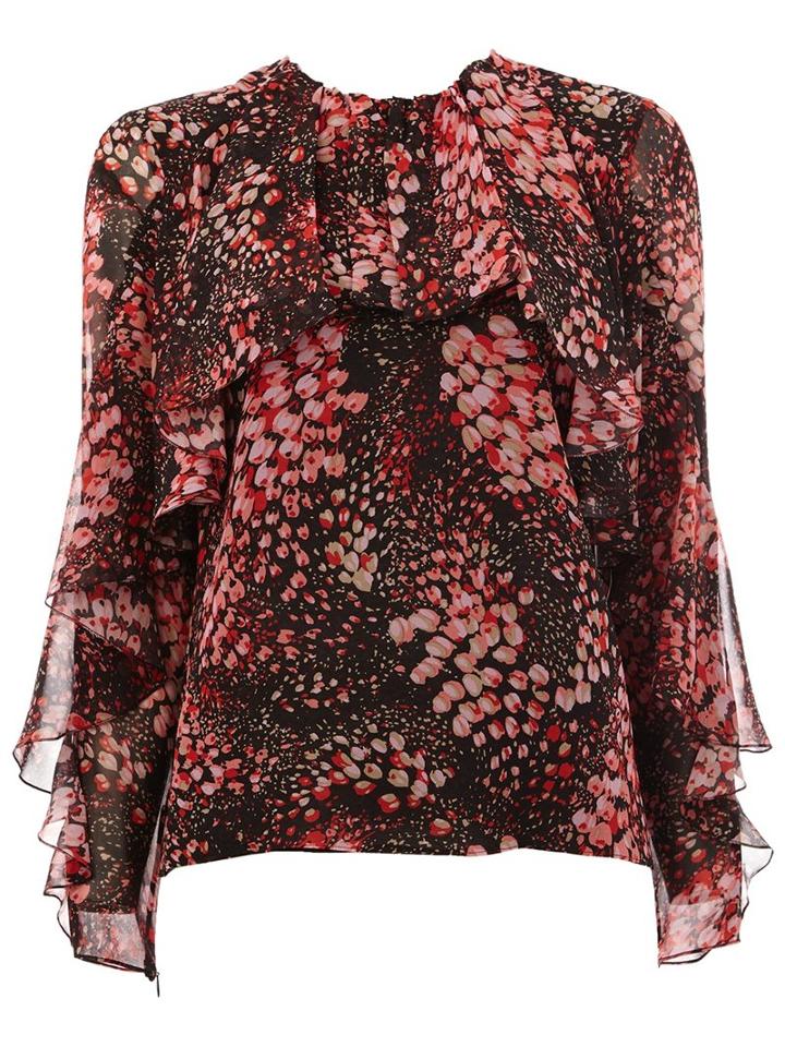 Giambattista Valli Petals Printed Ruffled Blouse, Women's, Size: 42, Black, Silk/cotton/viscose