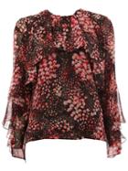 Giambattista Valli Petals Printed Ruffled Blouse, Women's, Size: 42, Black, Silk/cotton/viscose
