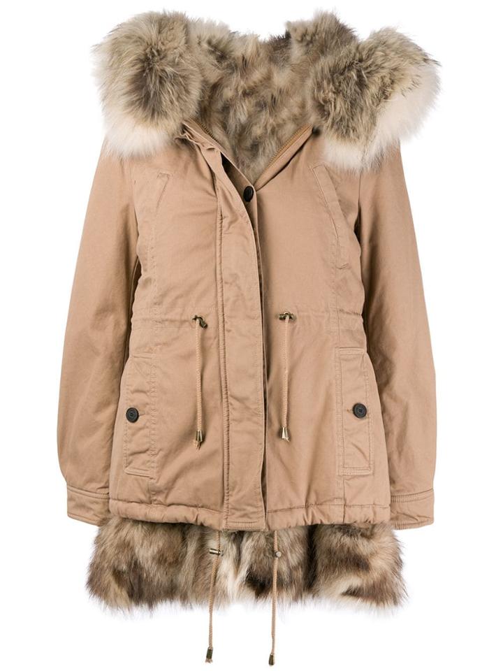 Alessandra Chamonix Racoon Fur Lined Parka Coat - Neutrals