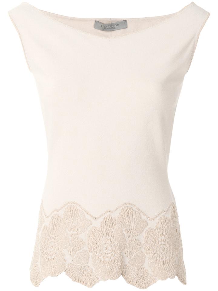D.exterior Floral Embroidered Hem Blouse - Nude & Neutrals