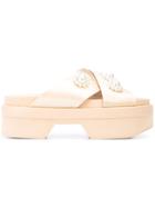 Simone Rocha Pearl Cross Strap Sandals - Neutrals