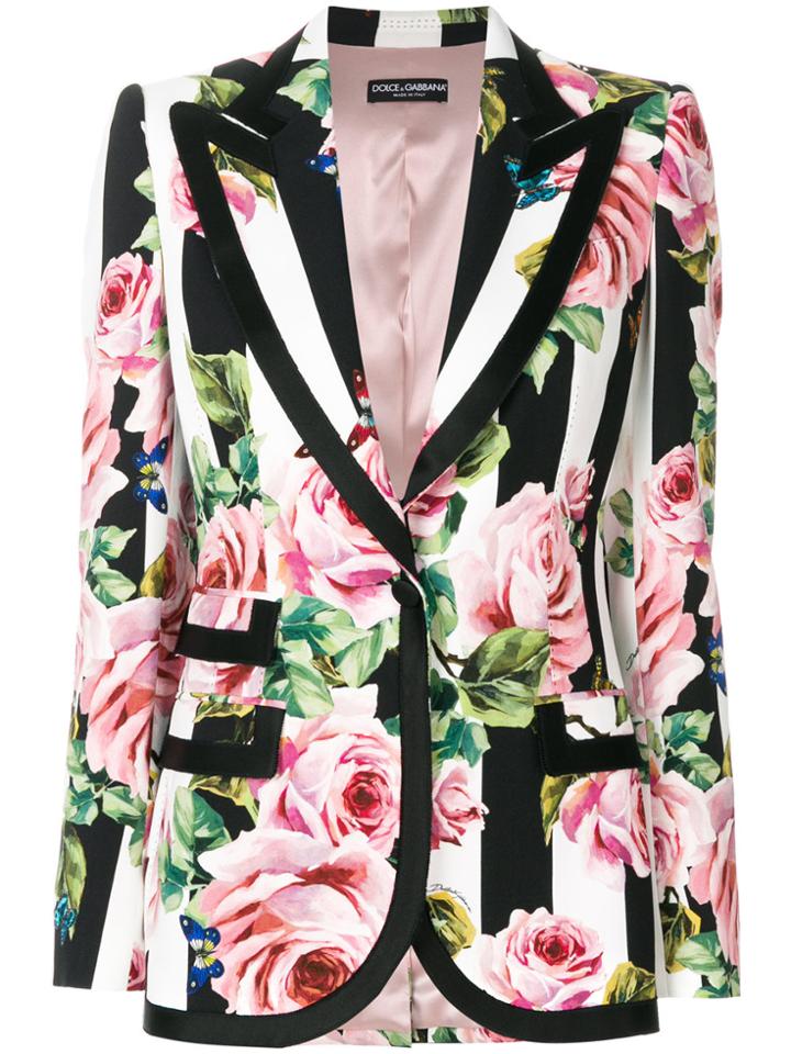 Dolce & Gabbana Striped Rose Print Blazer - Pink & Purple