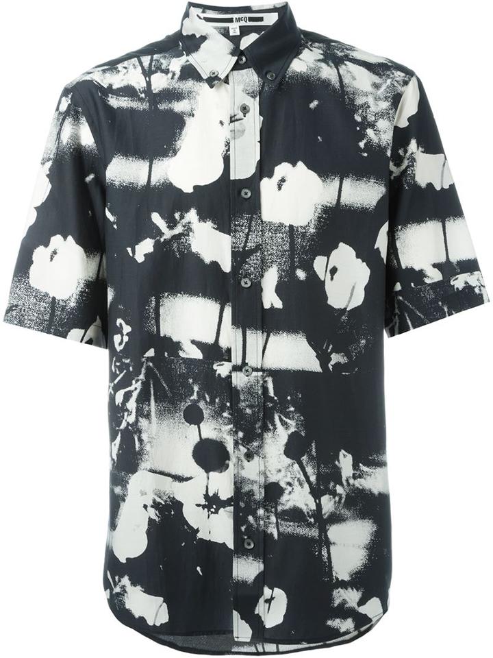 Mcq Alexander Mcqueen Monochrome Floral Print Shirt, Men's, Size: 50, Black, Cupro/cotton