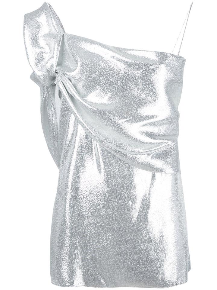 Baja East Gathered Sleeve Metallic (grey) Top, Women's, Size: 0, Lurex/silk