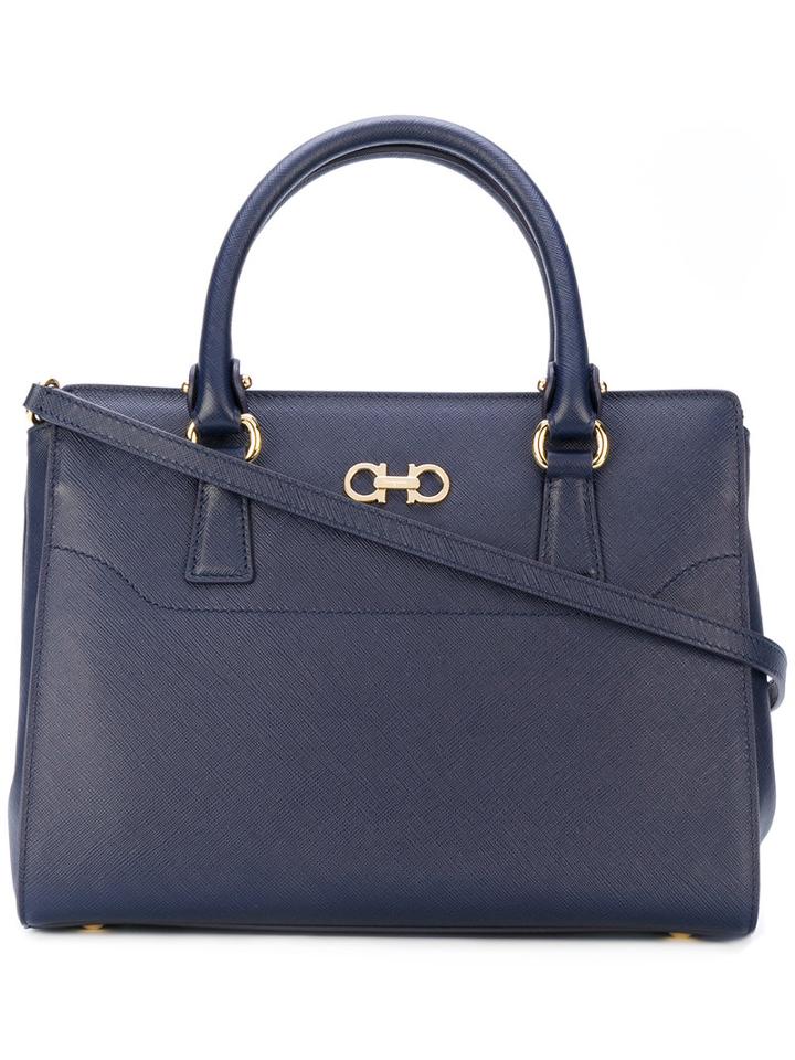 Salvatore Ferragamo - Double Gancio Small Tote Bag - Women - Calf Leather - One Size, Blue, Calf Leather