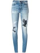 Saint Laurent Distressed Skinny Jeans, Women's, Size: 28, Blue, Cotton/spandex/elastane