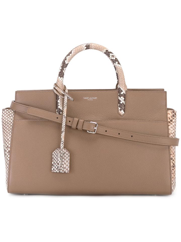 Saint Laurent Small Cabas Rive Gauche Bag, Women's, Brown, Calf Leather/snake Skin