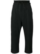Isabel Benenato - Drawstring Drop-crotch Cropped Trousers - Men - Linen/flax/spandex/elastane/viscose - 46, Black, Linen/flax/spandex/elastane/viscose