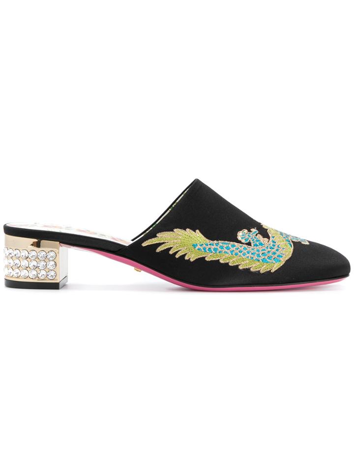 Gucci Embroidered Mules - Black